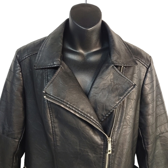 a. n. a  Women's Black Faux Leather Moto Jacket Size L - Picture 4 of 10